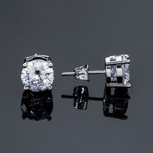 Brilliant Cut 18K White Gold Plated Cubic Zirconia Men Women Solitaire Earrings